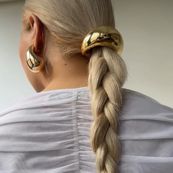Semi-Circular Stainless Steel 18k Gold Elastic Hair Band